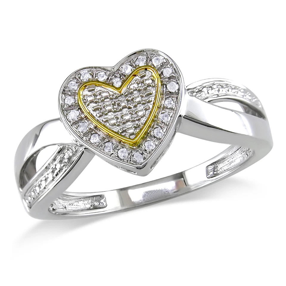 Anel de coração cruzado Amour prata esterlina dois tons 0,05 CT TDW diamante acento