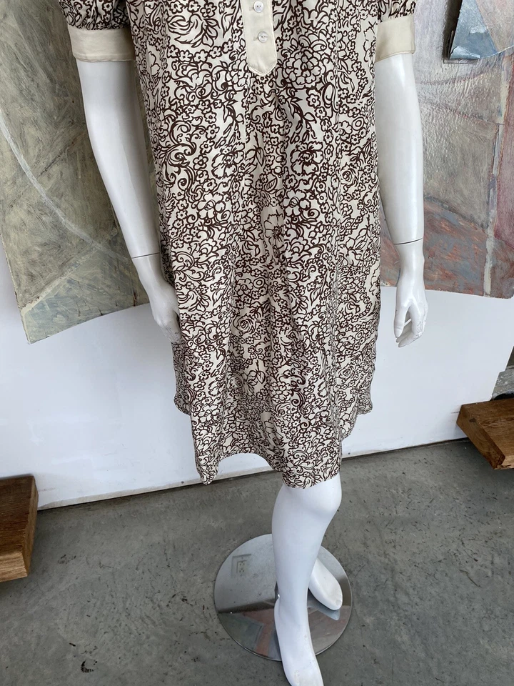 Vestido Mayle Maison Marrón Crema Seda Blanco Floral Fluido Manga Corta Talla 2 Cambio Foto 3 de 4