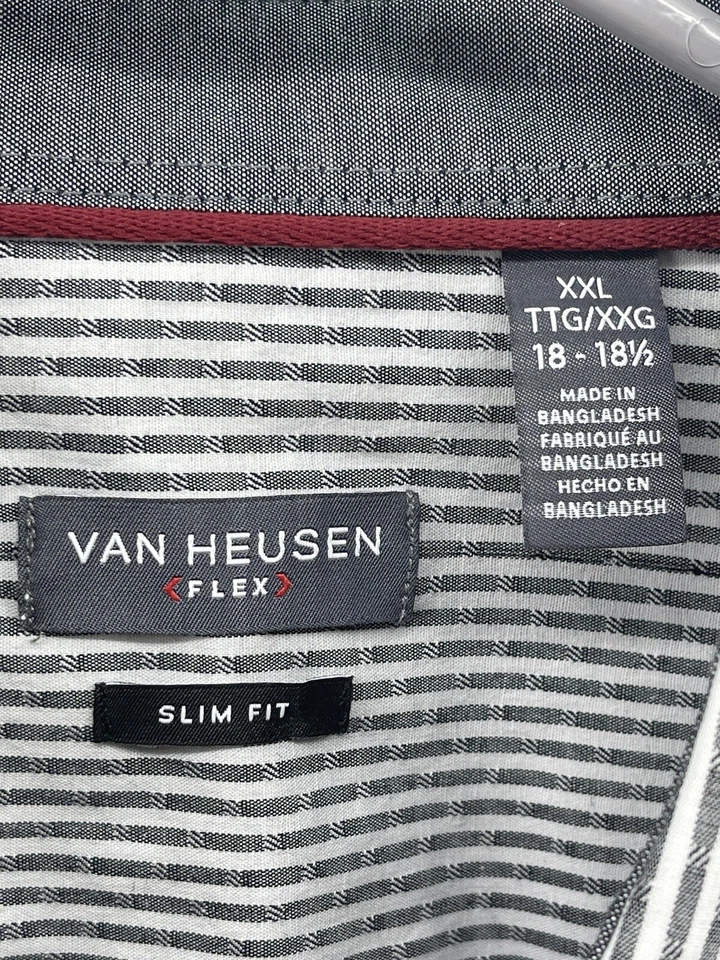 Camisa masculina Van Heusen flexível slim fit com botões XXL 2XL manga longa listras cinza - Imagem 4 de 4