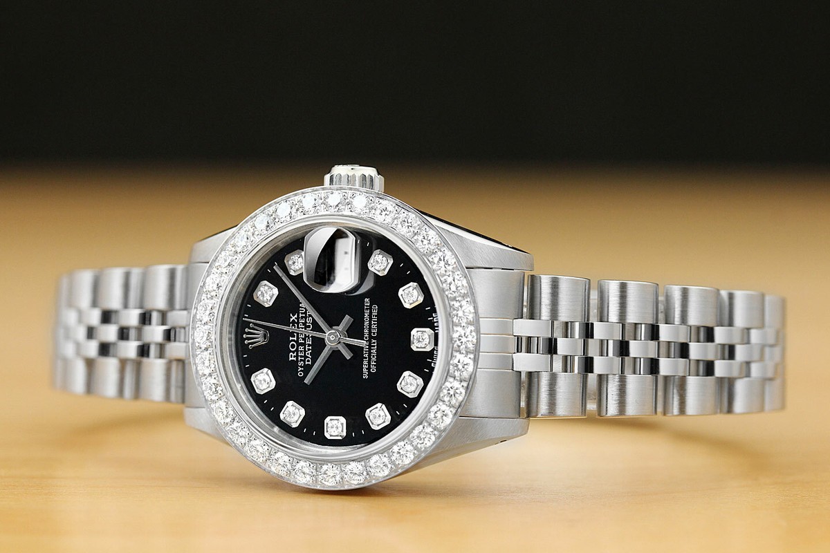 まいさん専用 ROLEX LADIES DATEJUST 69174 BLACK 1.1 CT DIAMOND BEZEL 18K WHITE