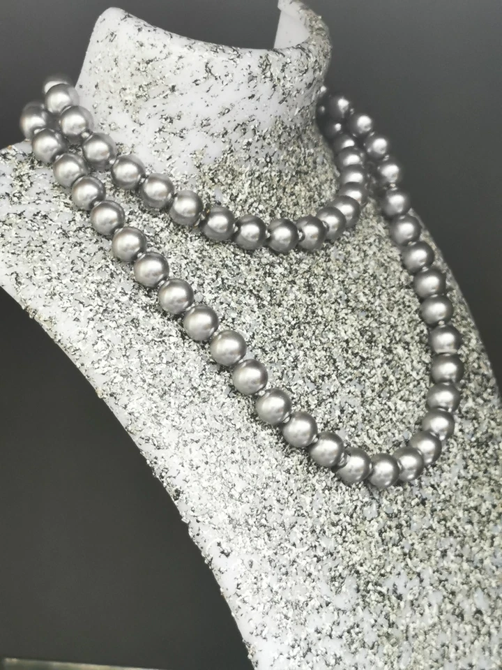 Perlenkette Muschelkern silbergrau ca 115 (!) cm lang 90er zeitloser Klassiker - Bild 4 von 4