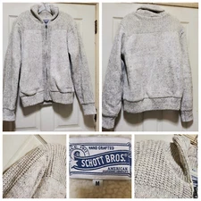 Schott Bros Sweater Men M Beige Knit Full Zip Sherpa Lined Handcrafted Fisherman