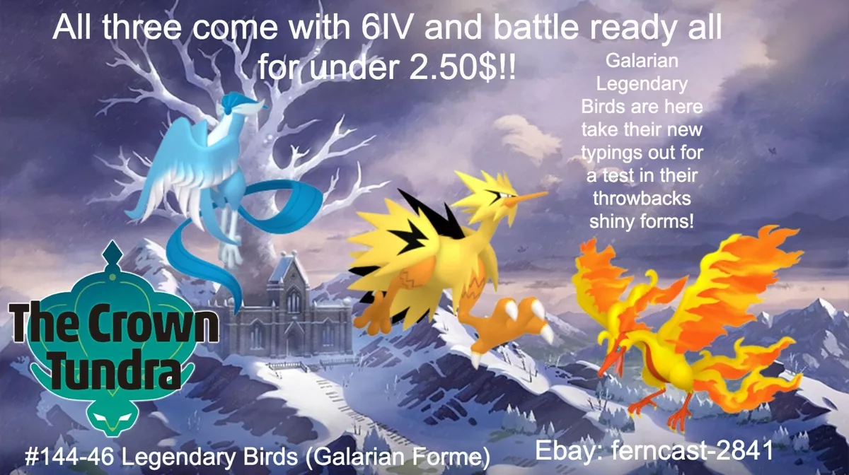 Shiny 6IV Articuno Zapdos Moltres Legendary Birds Pokemon 