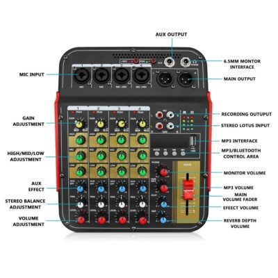 6 Kanal Professioneller Audio Mixer Mischung Digitale Effekte Bluetooth Prozessor