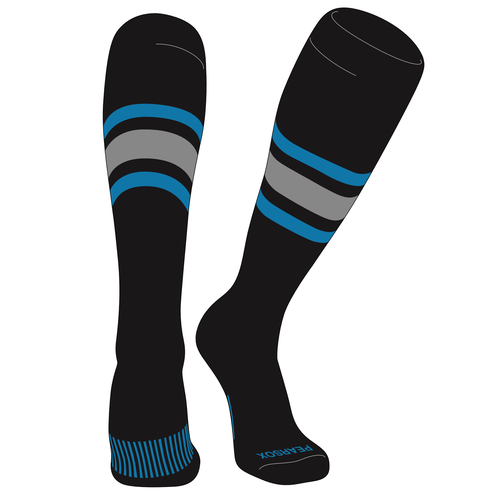 Gestreifte OTC Baseball, Softball, Fußball Socken (B) schwarz, türkis, silber - Bild 1 von 3