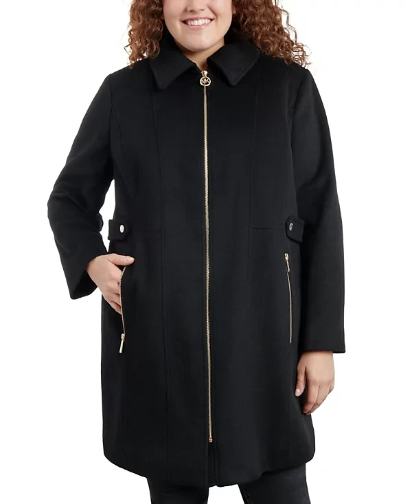 $350 Michael Kors Cappotto Donna Taglie Forti Collare Club Zip Fronte Nero 1X