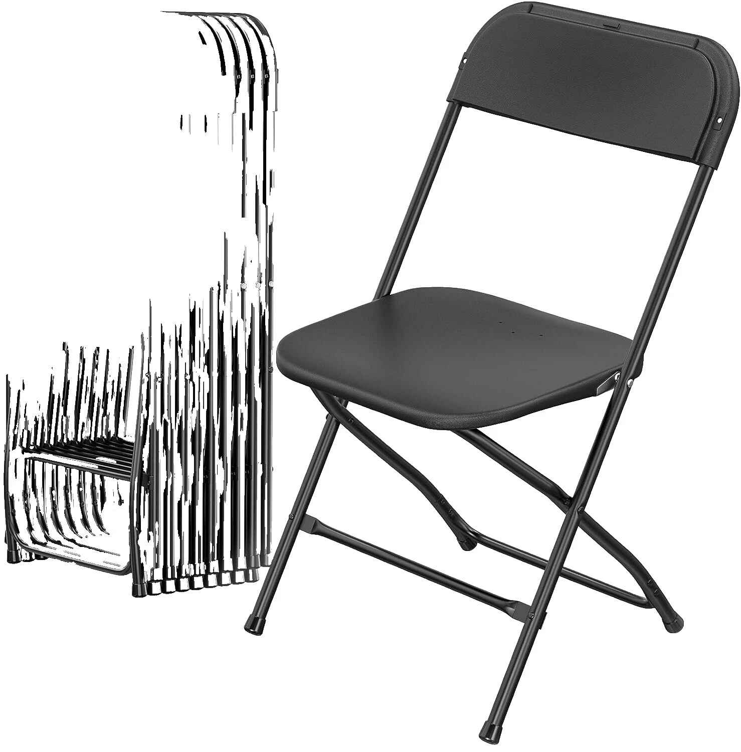 Cadeiras dobráveis com estrutura de plástico preta