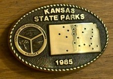 Kansas State Parks Solid Brass Belt Buckle  912 of 1000 Vintage 1985