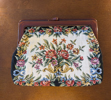 Vintage Clutch Purse - 60s, Tortoise Clasp, Floral Embroidered