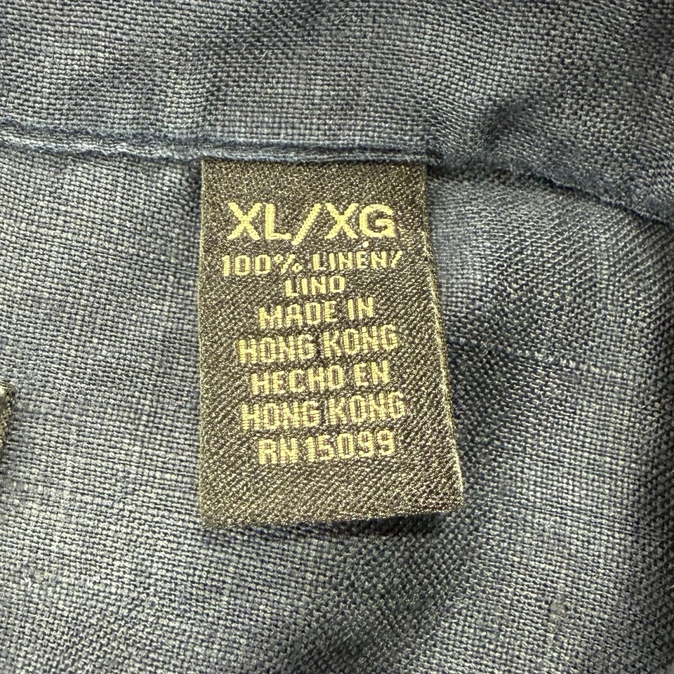 Structure Shirt Mens XL Navy VTG 90s 100% Linen Short Sleeve Button Up Old Money - Image 2 of 4