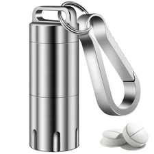 Titanium Small Pill Holder Keychain, Portable Pill Case Waterproof Pocket Pil...