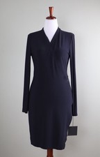NORMA KAMALI NWT 195 Long Sleeve Modern Side Drape Dress in Midnight Size Large