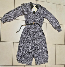 Michael Kors Black & White Animal-Print Kate Belted Button Down Dress LS Size S