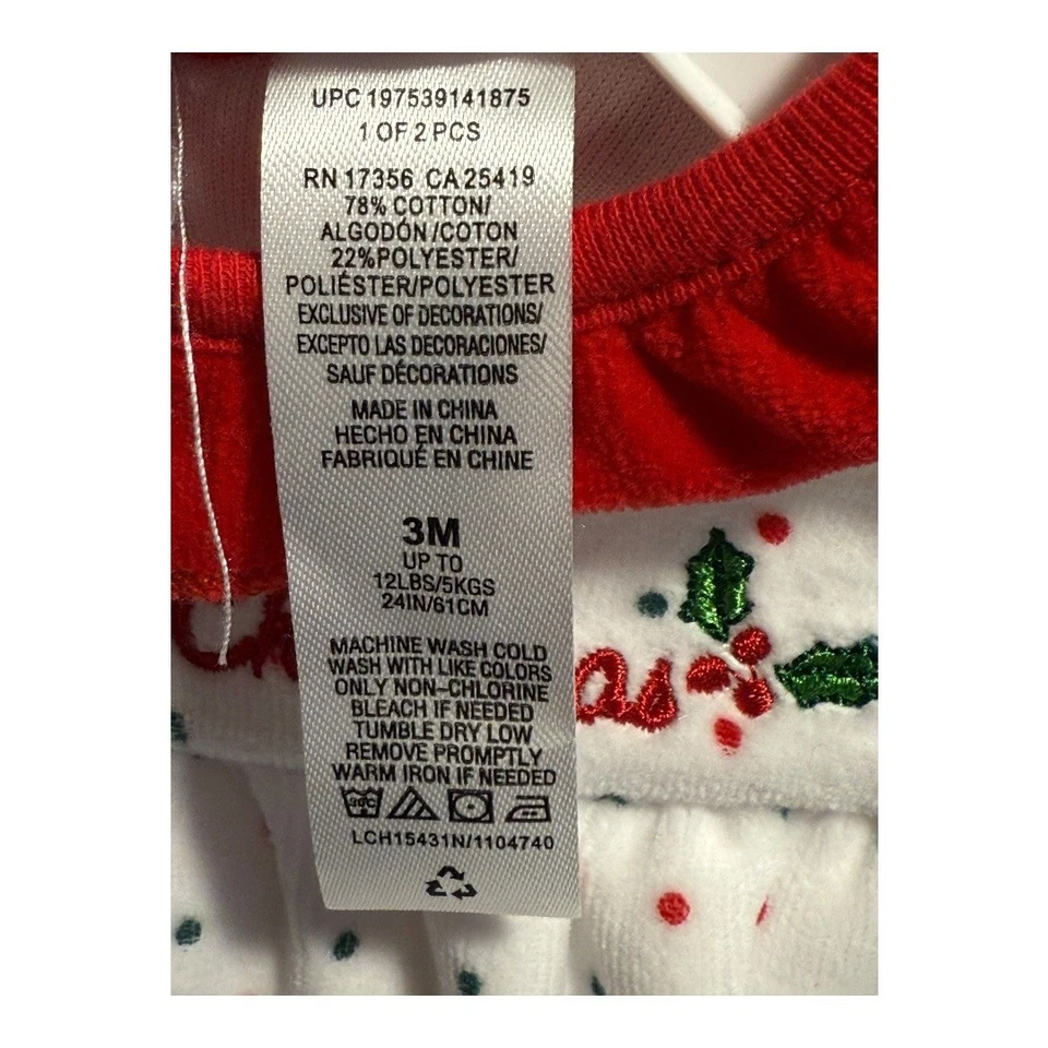 Little Me Baby 3M My 1st Christmas Red Velour Pants Set White Polka Dot Top - Image 4 of 4