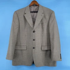 Izod Sport Coat Jacket Mens 44R Silk Wool Blazer Houndstooth All Season Tan