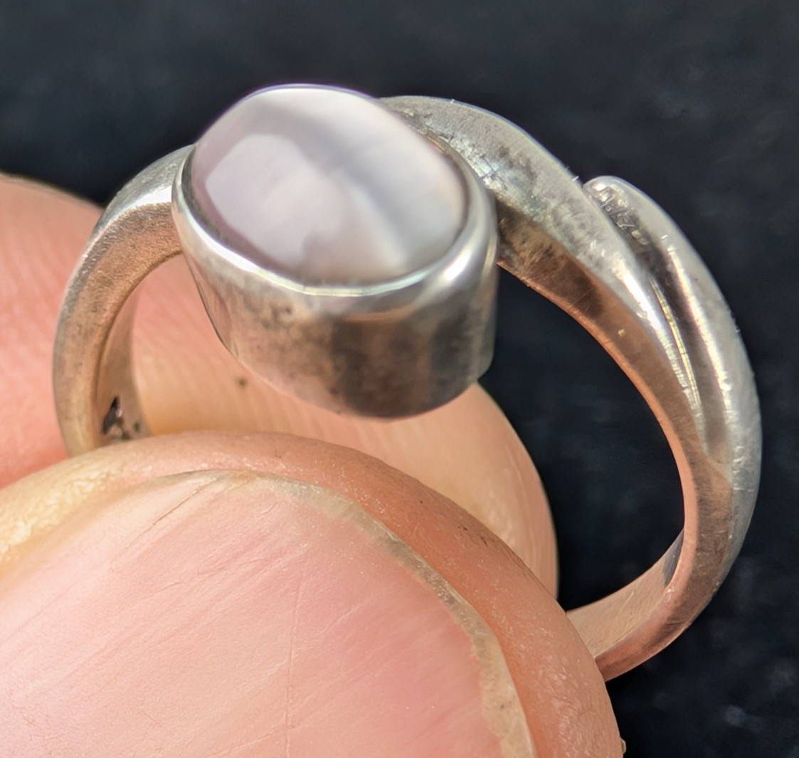 Vintage Cateye Stackable Drop Ring Sterling Silve… - image 1