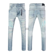New Jeans men Fashion brands Patch Repair Low Rise Skinny Denim pants