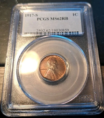 1917 S Lincoln Cent PCGS MS62 R/B