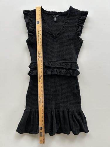 AQUA Smocked Mini Dress Women's Size Medium Black Cotton Sleeveless - Picture 12 of 13