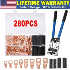 280PCS Copper Lugs Ring Terminals Bare Battery Welding Crimp Wire Connectors Kit
