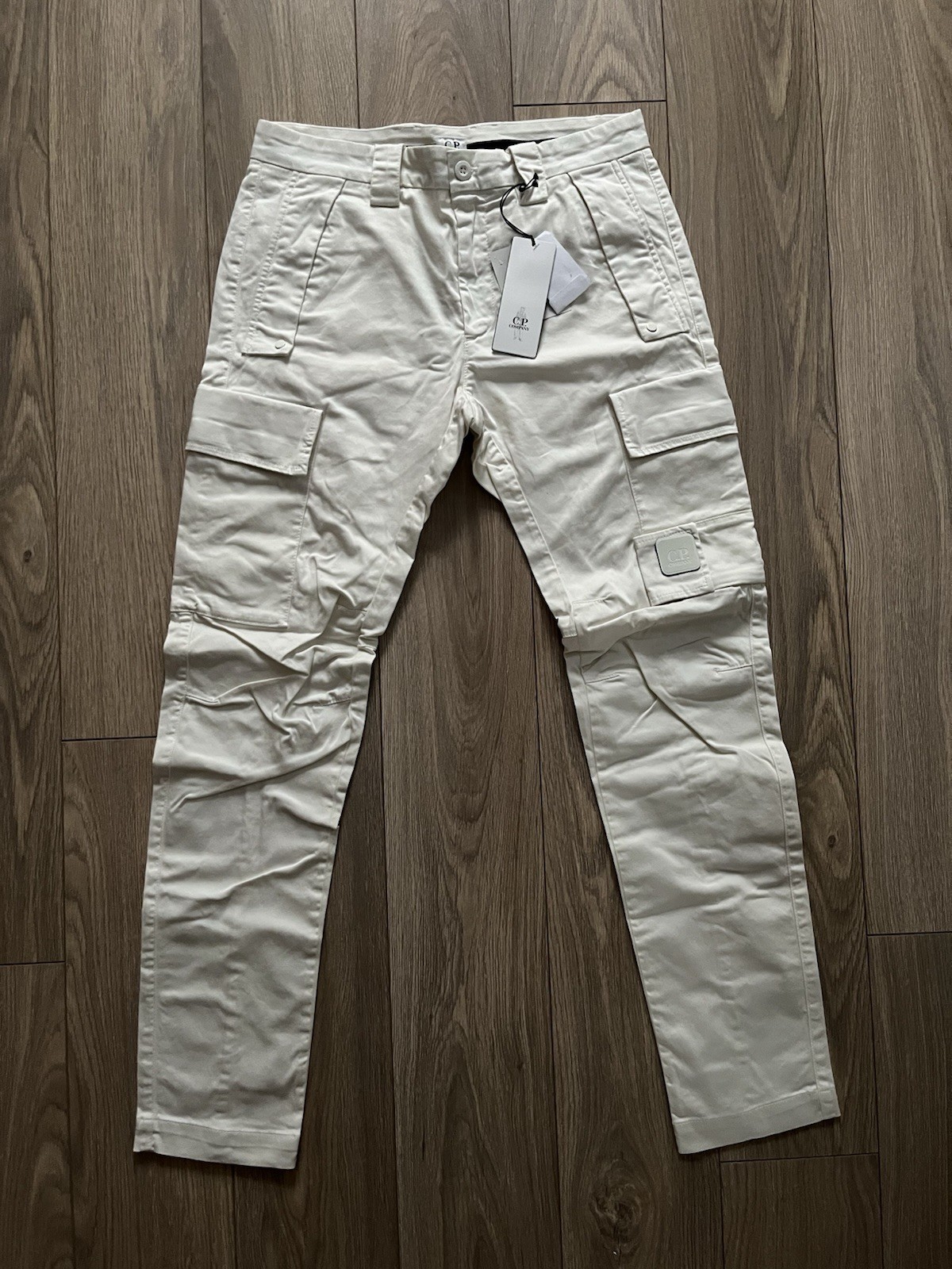 CP Company Stretch Satin Cargo Pants - 30W / 32L - Gauze White £200+ RRP BNWT