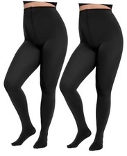 2 Pairs Plus Size Tights for Women, 80D Opaque X-Large-XX-Large Plus Black