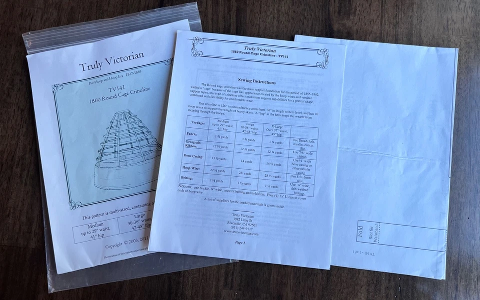 Truly Victorian TV141 Round Cage Crinoline 1860 Sewing Pattern Sz: M Lg Xlg - Image 2 of 3