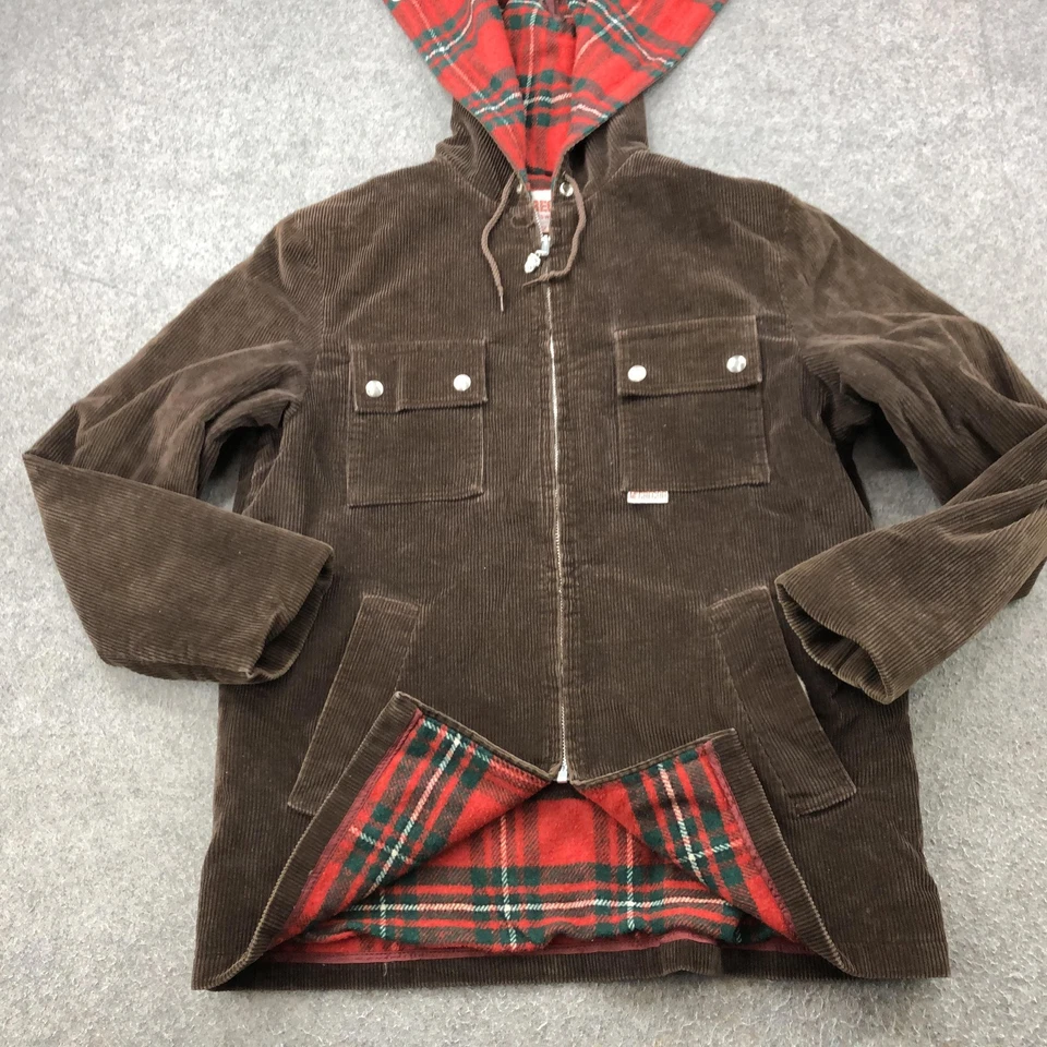 Vintage McGregor Jacket Mens 42 Brown Corduroy Plaid Lined Hooded Zip 70s Coat - Image 2 of 4