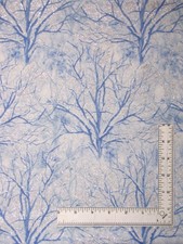 Christmas Snow Trees Fabric Yard Silver Glitter Cotton Timeless Treasures CM7834