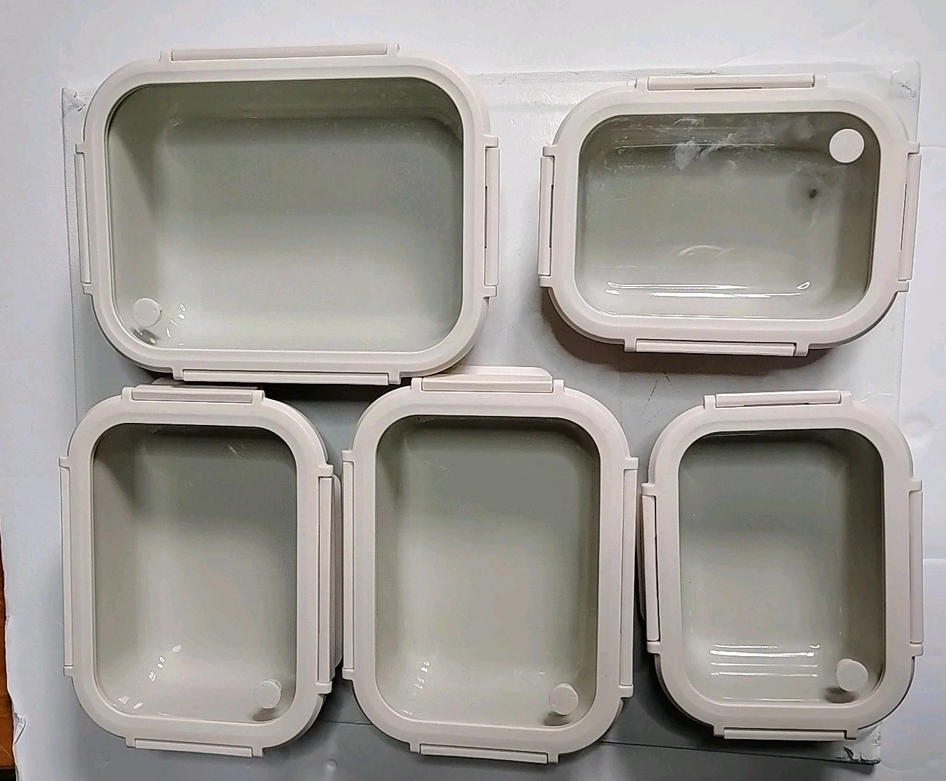 Ceramic Food Storage Set 5 Containers Glass Lids Safdie Co NEVER USED
