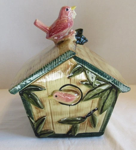 Vintage 1959 McCoy USA Pottery Wren Birdhouse Cookie Jar Pink Bird