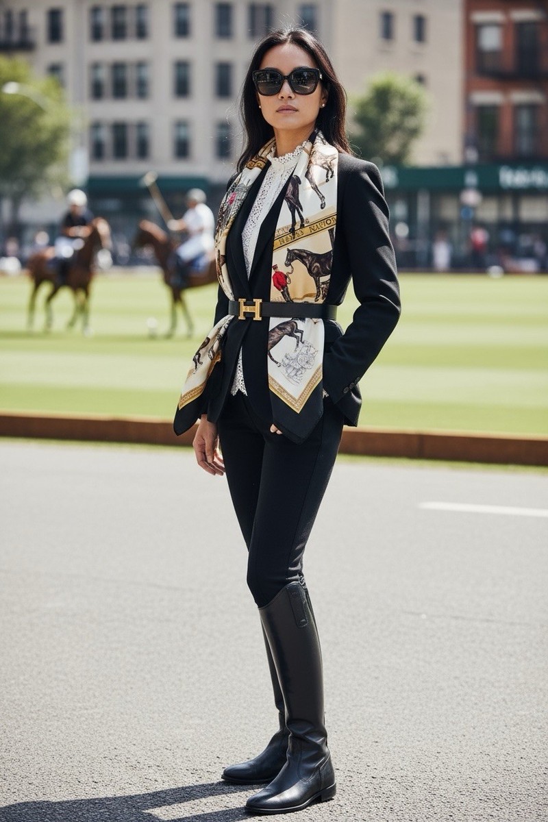 HERMES Scarf Carré 90 LES HARAS NATIONAUX Black White Silk Ladies