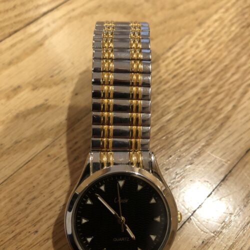 Men’s Collezio Elegant Round Silver Gold Tone Black Dial Flex Band Watch - Picture 3 of 6