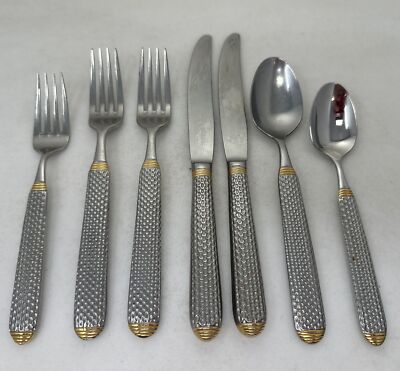 YAMAZAKI KATIA STAINLESS Gold Accent  5 PC PLACE SETTING Plus More