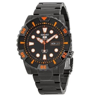 Seiko 5 SNZJ21K1 Sport Automatic Black Orange Men Watch Steel 100M SNZJ21 New 