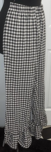 PANTALONE DONNA TAGLIA 8-10 BIANCO E NERO GINGHAM CON ORLO A VOLANT SENZA MARCHIO - Foto 3 di 3