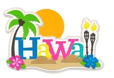 PREMADE SCRAPBOOK-PAPER PIECING-DIE CUT-TITLE-TROPICAL-BEACH-VACATION-HAWAII