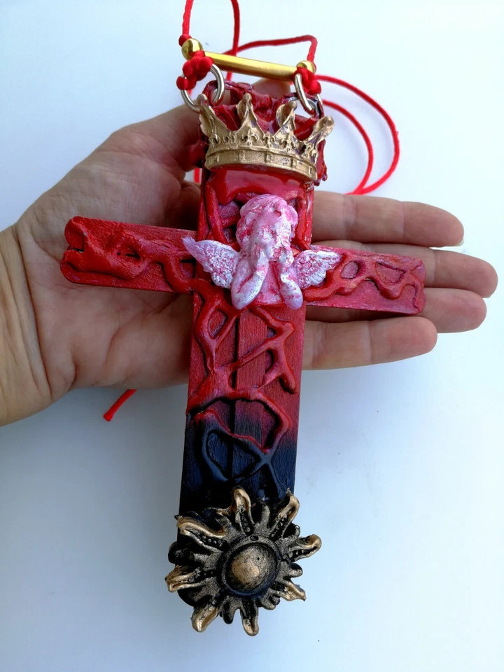 Cruz Talismán Corona Ángel Sol Collar Colgante Amuleto Joyería Crucifijo de la Suerte Foto 2 de 4