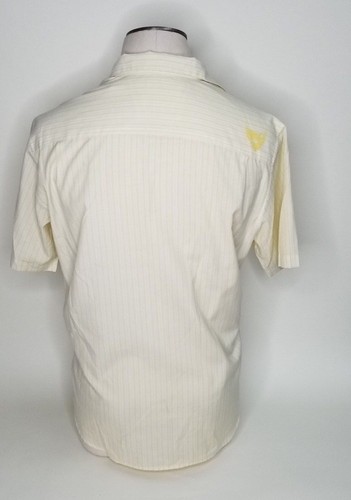 Quicksilver White Yellow Striped Short Sleeve Shirt US L Collared Button Up Men - Picture 2 of 5