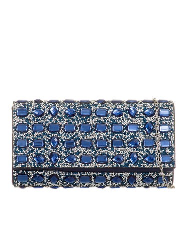 Ladies Chunky Stone Gem Diamante Clutch Bag Evening Wedding Bridal Prom Handbag - Picture 2 of 16