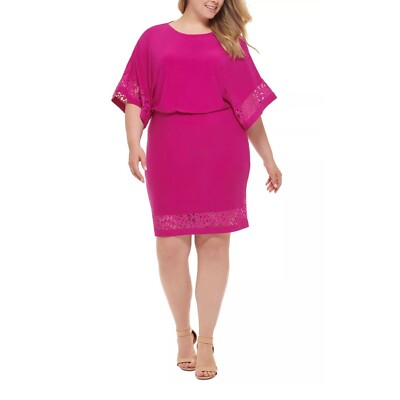 JESSICA HOWARD Plus Size Blouson Lace-Trim Kimono Sleeves Dress Fuchsia 22W  | eBay
