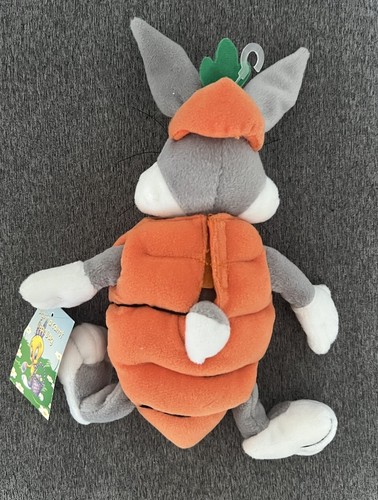 WARNER BROS STORE BUGS BUNNY IN A ZANAHORIA 11" 1998 BOLSA DE FRIJOLES PELUCHE - Imagen 2 de 5