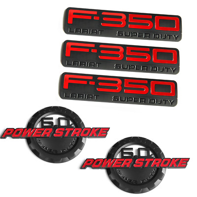 Set OEM 6.0L POWERSTROKE + F-350 Lariat Super Duty Emblem for Badge Red F350