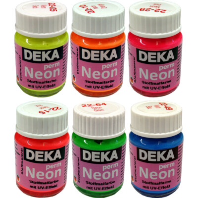 DEKA PermNeon Stoffmalfarbe für weiße BW-Stoffe 25 ml  - 6 Farben zur Auswahl -