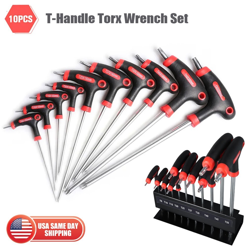 10x T Handle Wrench Set Torx Star Key 2 Drive Ends Auto Bike