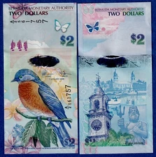 Bermuda $2 2009 P-57c UNC Banknote - Bluebird