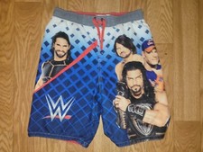 BOYS WWE SWIM TRUNKS BOARD SHORTS STYLE CENA REIGNS ROLLINS WRESTLING SZ 14/16