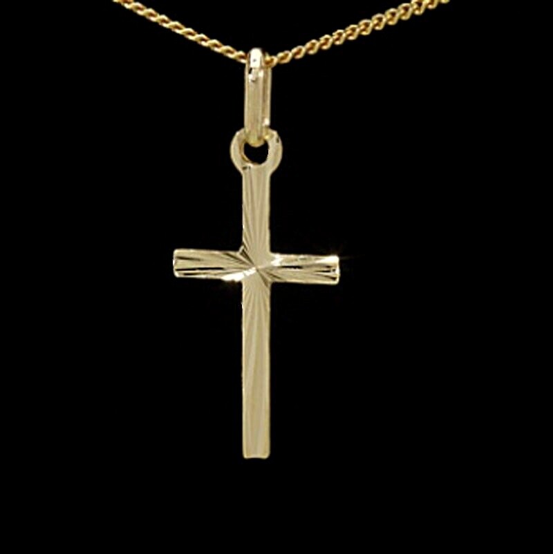 Herren Kreuz Anhänger Halskette Kreuzkette Poliert 333 Gold