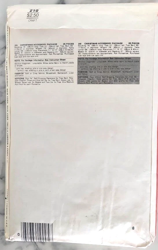 Butterick Pattern 210 Stocking Tree & Skirt Wreath Table Runner Baskets Uncut - Image 2 of 4