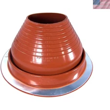 Red Silicone Metal Roof Pipe Flashing, High Temp, Round Base, Pipe OD 5" - 9"